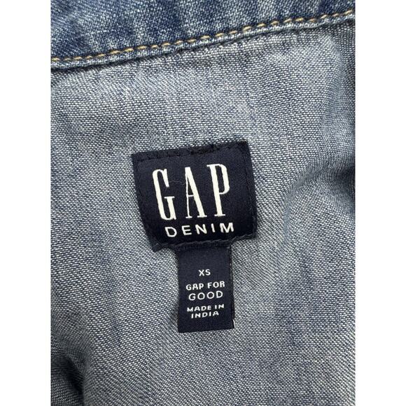 Gap Pearl Snap Denim Chambray Blue Shirt Western Boho Casual Grunge Women's XS - Picture 6 of 8